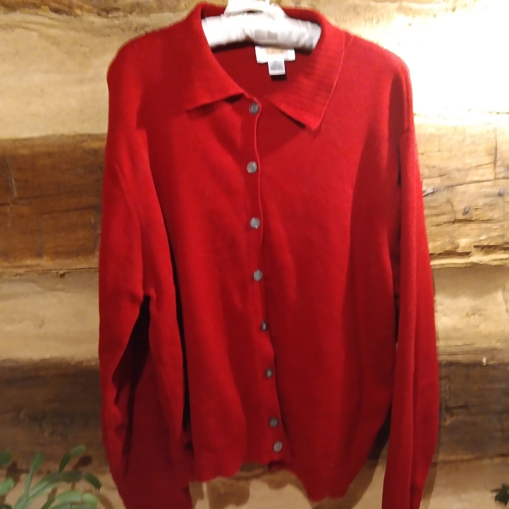 Talbots Red Cotton Cardigan Size XL